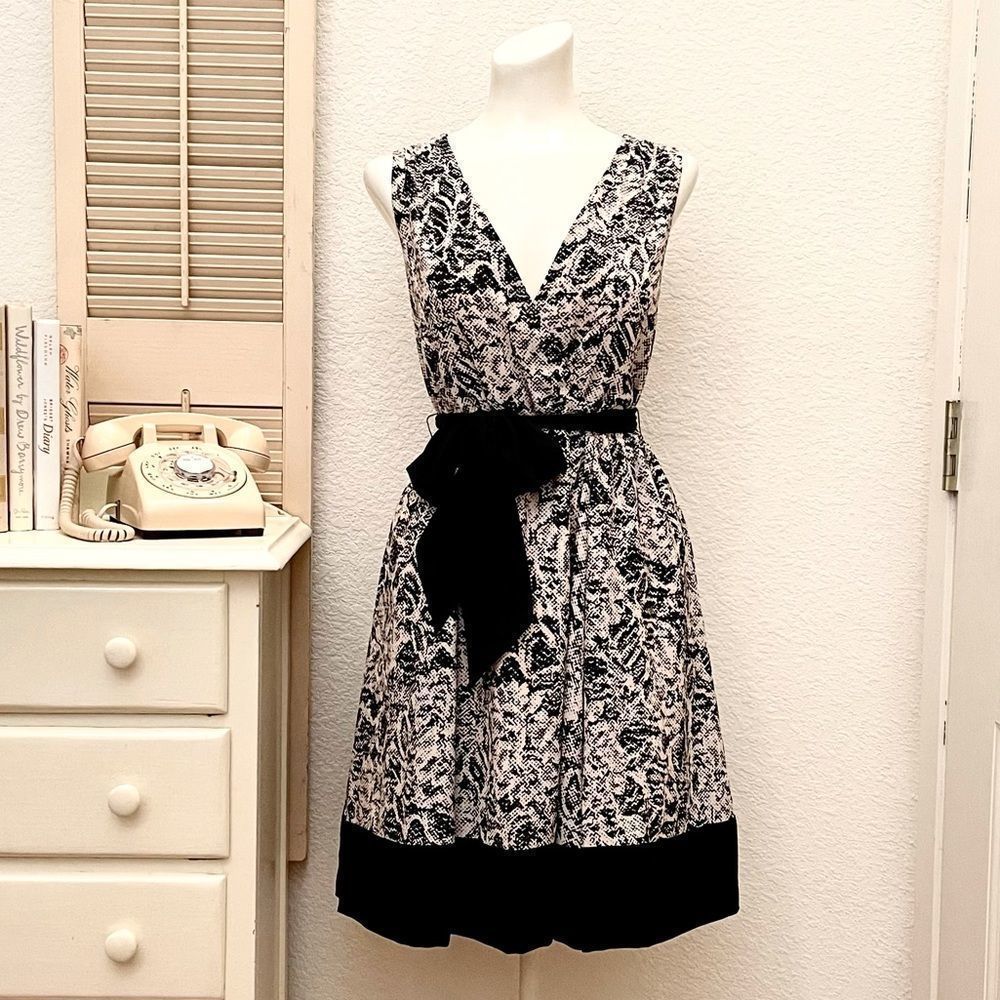 H&M Mod Graphic Print Midi Dress with Sash Tie, size 6, Lined
